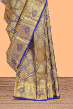 Blue zari designed Kanchipuram silk saree with self zari border and zari work pallu comes with matching blouse
