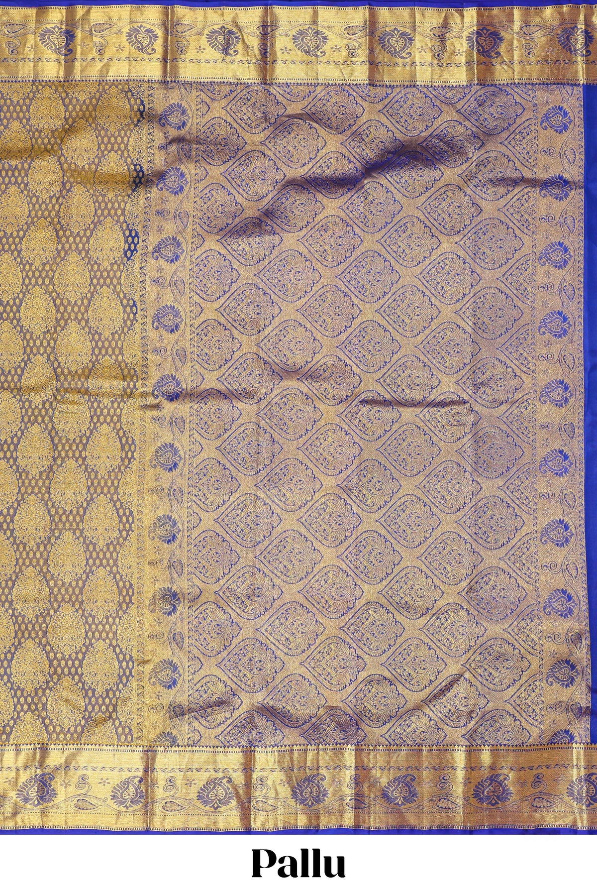 Blue zari designed Kanchipuram silk saree with self zari border and zari work pallu comes with matching blouse