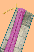 Magenta zari designed Kanchipuram silk saree with contrast zari border and zari work pallu comes with blouse