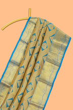 Blue Geometric and butta designed Kanchipuram silk saree with self zari border and zari work pallu comes with matching blouse