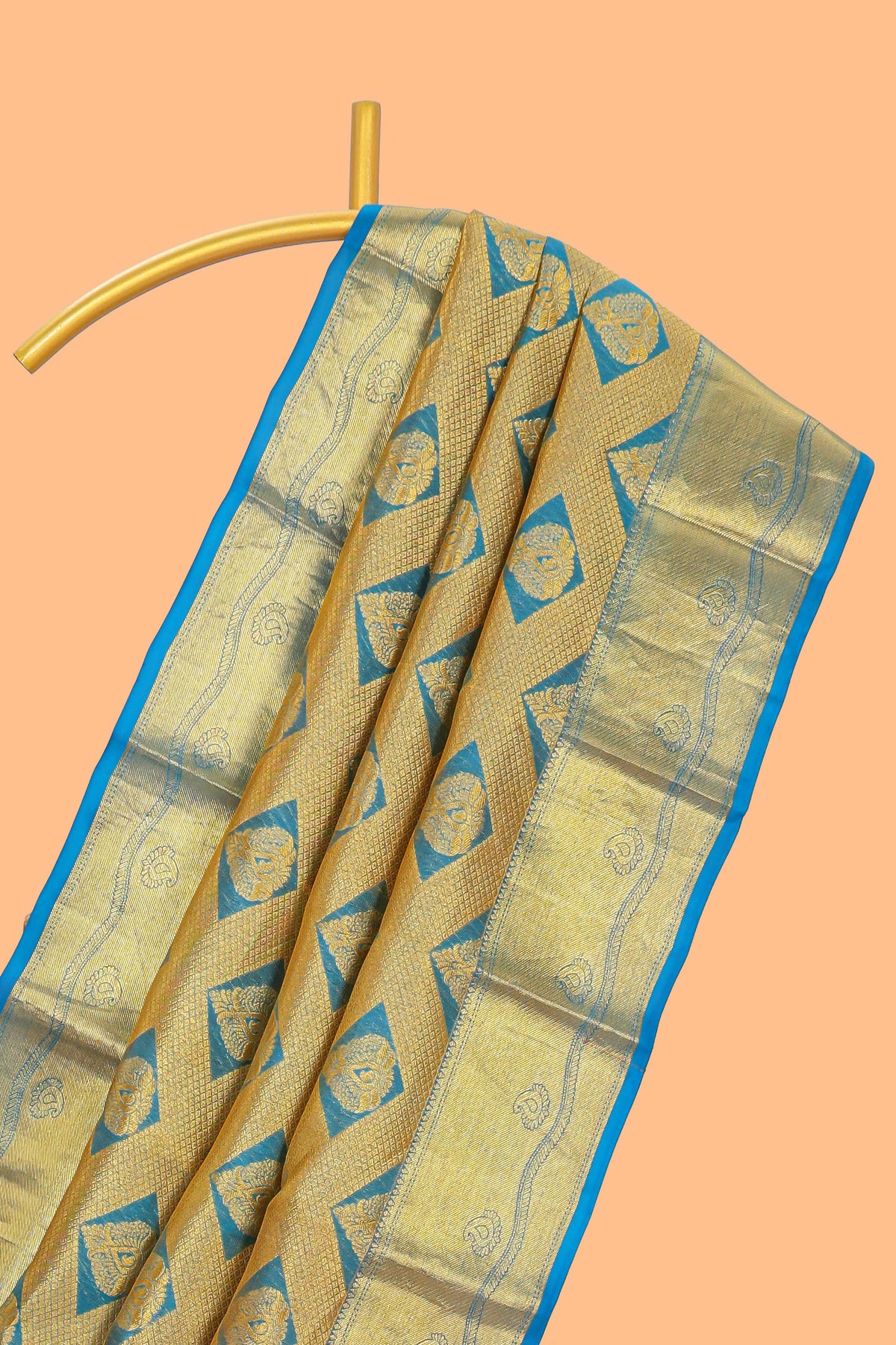 Blue Geometric and butta designed Kanchipuram silk saree with self zari border and zari work pallu comes with matching blouse