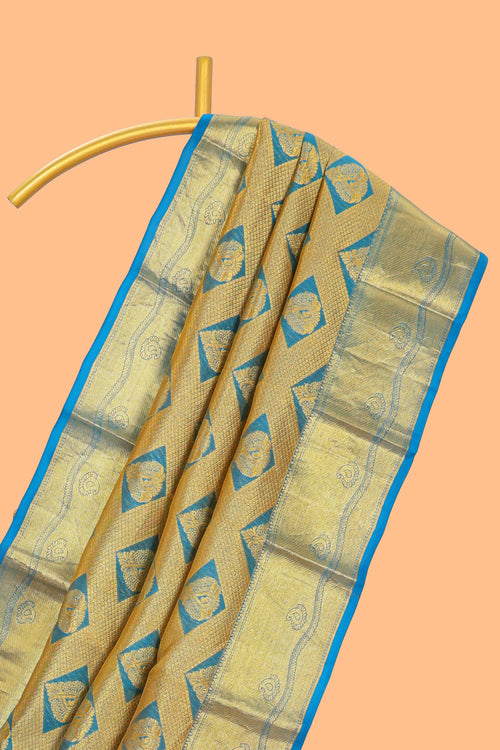Blue Geometric and butta designed Kanchipuram silk saree with self zari border and zari work pallu comes with matching blouse
