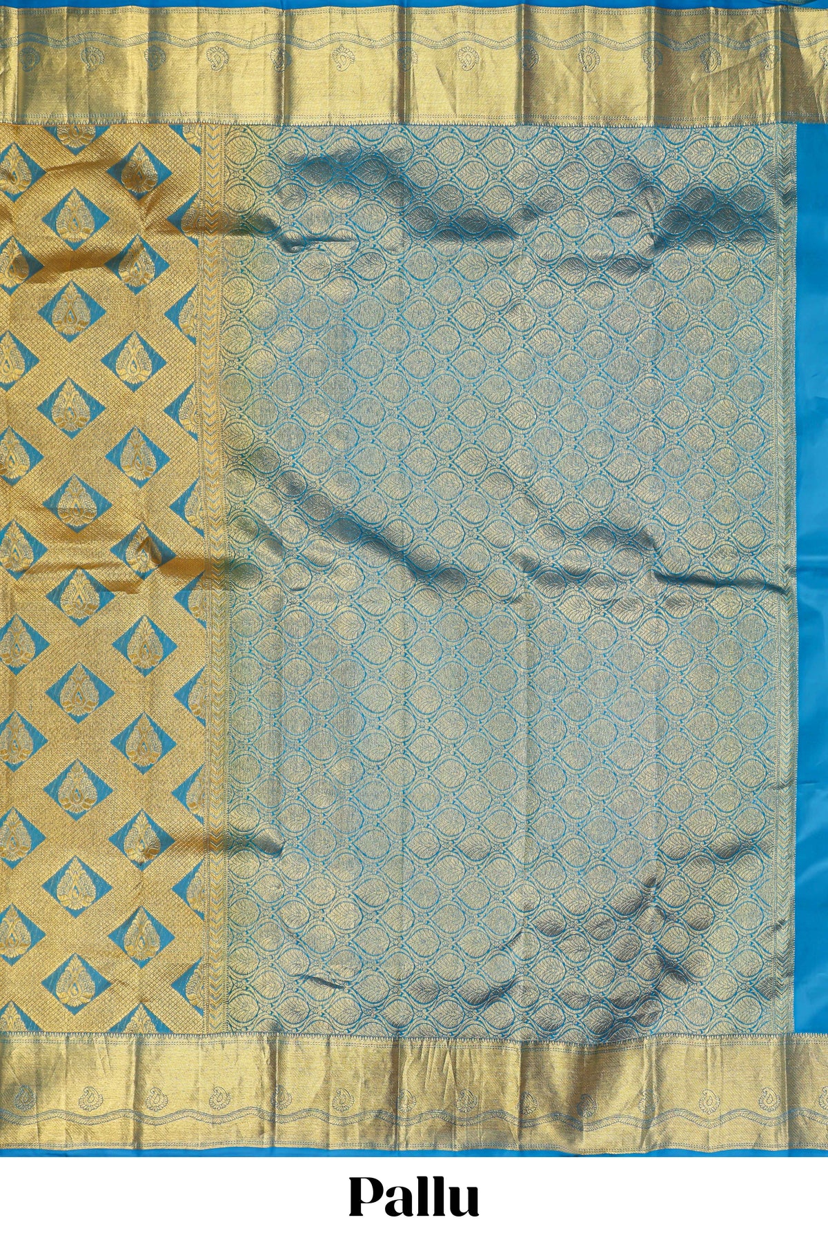Blue Geometric and butta designed Kanchipuram silk saree with self zari border and zari work pallu comes with matching blouse