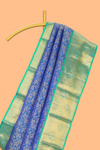 Blue floral designed Kanchipuram silk saree with contrast zari border and zari work pallu comes with blouse