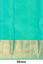 Blue floral designed Kanchipuram silk saree with contrast zari border and zari work pallu comes with blouse