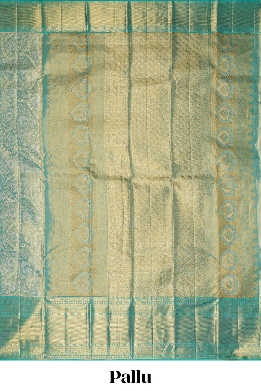 Light sea green floral designed Kanchipuram tissue silk saree with self zari border and zari work pallu comes with matching blouse (Copy)