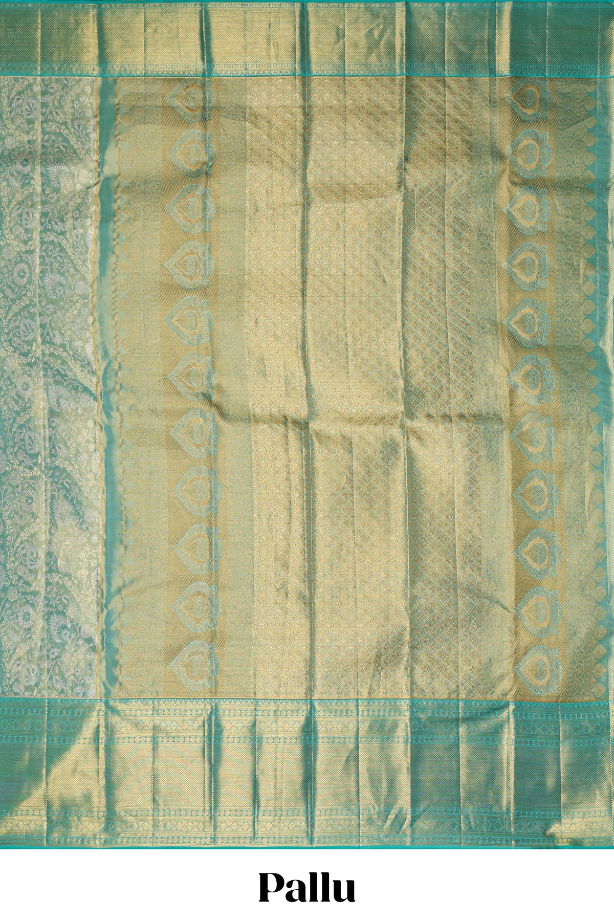 Light sea green floral designed Kanchipuram tissue silk saree with self zari border and zari work pallu comes with matching blouse (Copy)