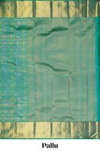 Green geometric and butta designed Kanchipuram vairaooi and checks silk saree with self zari border and zari work pallu comes with matching blouse