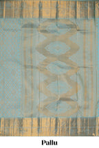 Aqua blue geometric designed Kanchipuram traditional silk saree with self zari border and zari work pallu comes with matching blouse