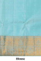 Aqua blue geometric designed Kanchipuram traditional silk saree with self zari border and zari work pallu comes with matching blouse