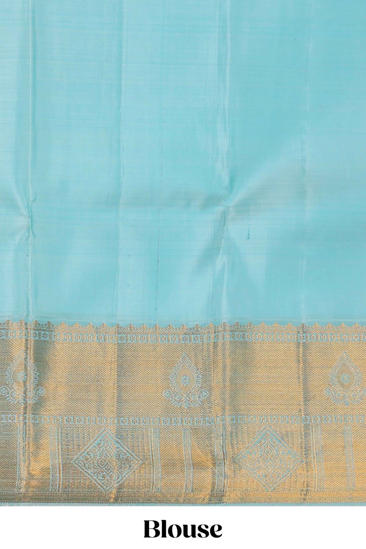 Aqua blue geometric designed Kanchipuram traditional silk saree with self zari border and zari work pallu comes with matching blouse