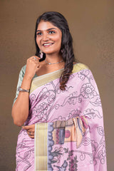  Kalamkari Print With Contrast Zari Border