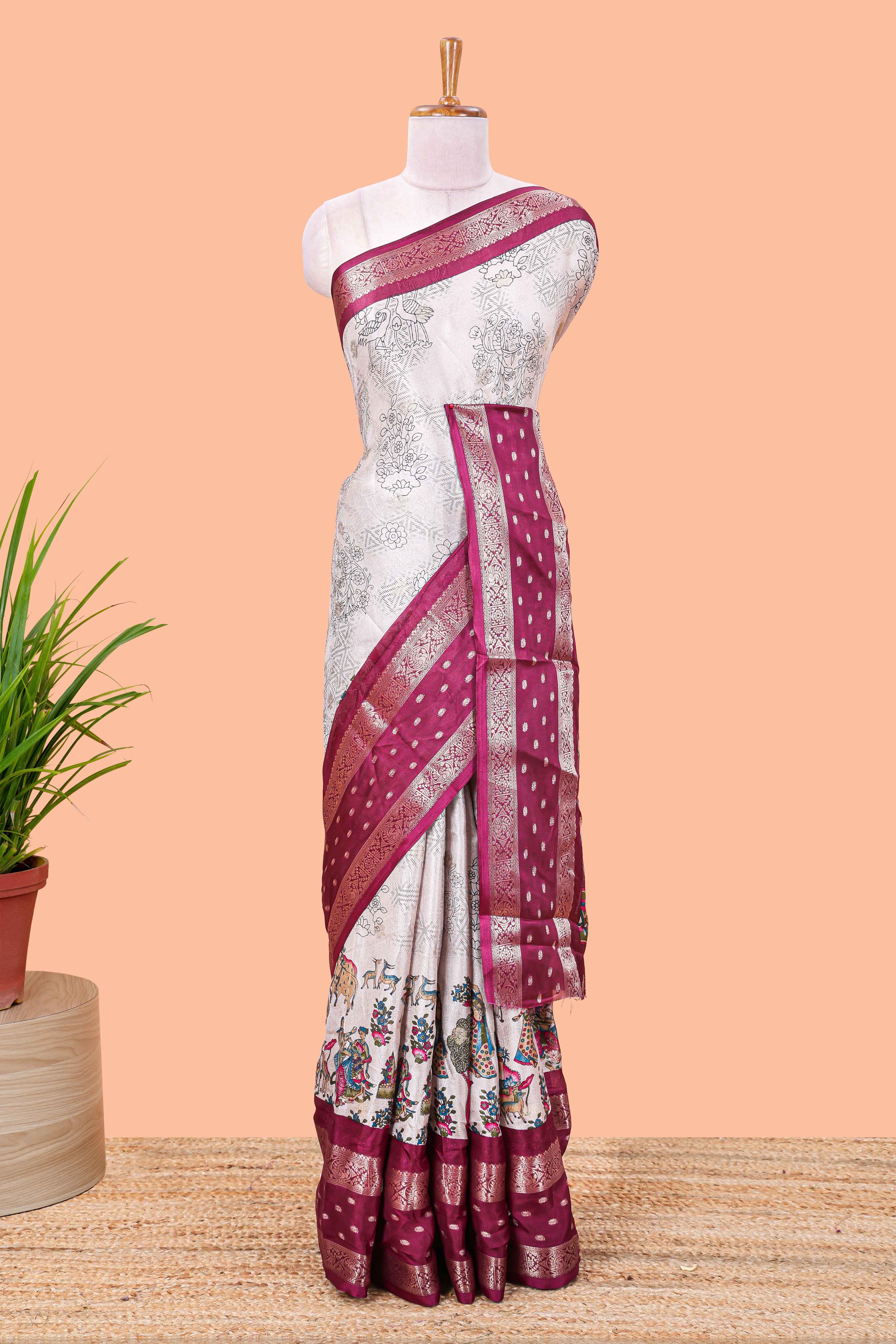  Kalamkari floral crane print 