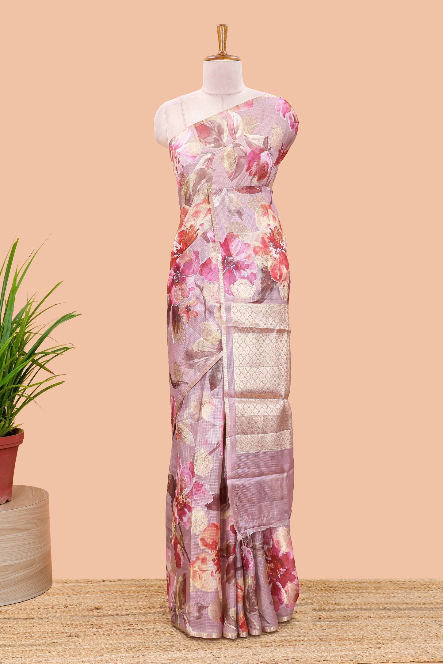Lavender Casual Kota Silk Cotton Saree with Stylish Pallu