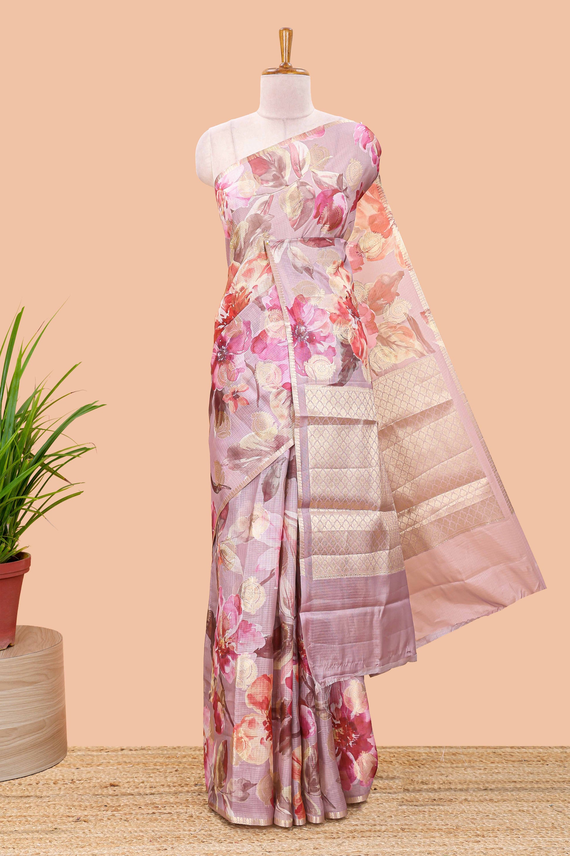 Lavender Kota Silk Cotton Saree with Elegant Border and Pallu