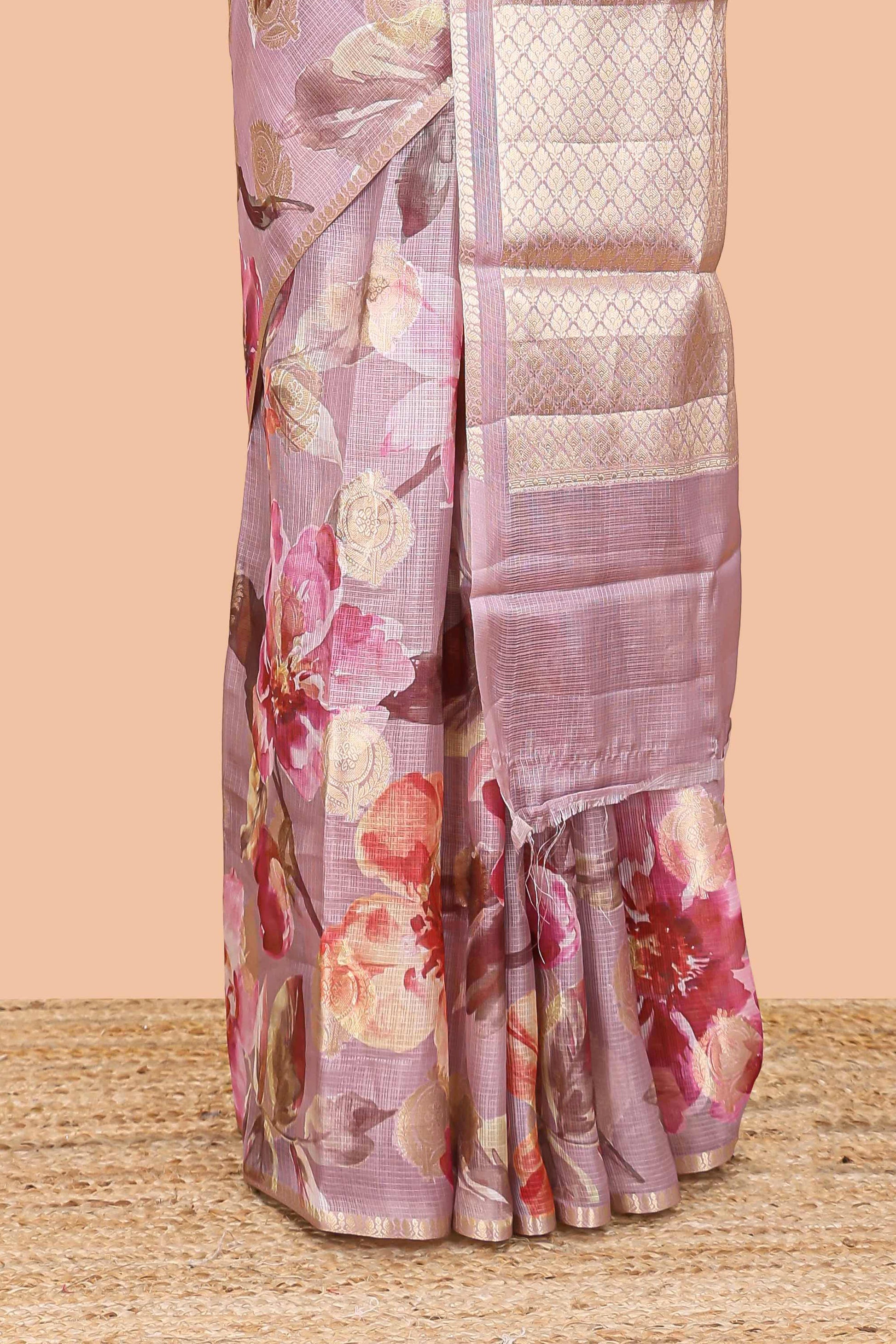 Lavender Pallu Kota Silk Cotton Saree with Soft Texture