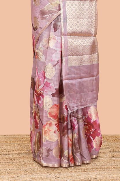 Lavender Pallu Kota Silk Cotton Saree with Soft Texture