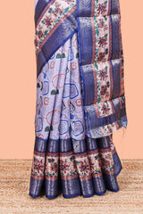 Lavender art silk printed pallu saree