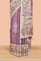 Lavender art tussar with Coordinated pallu 