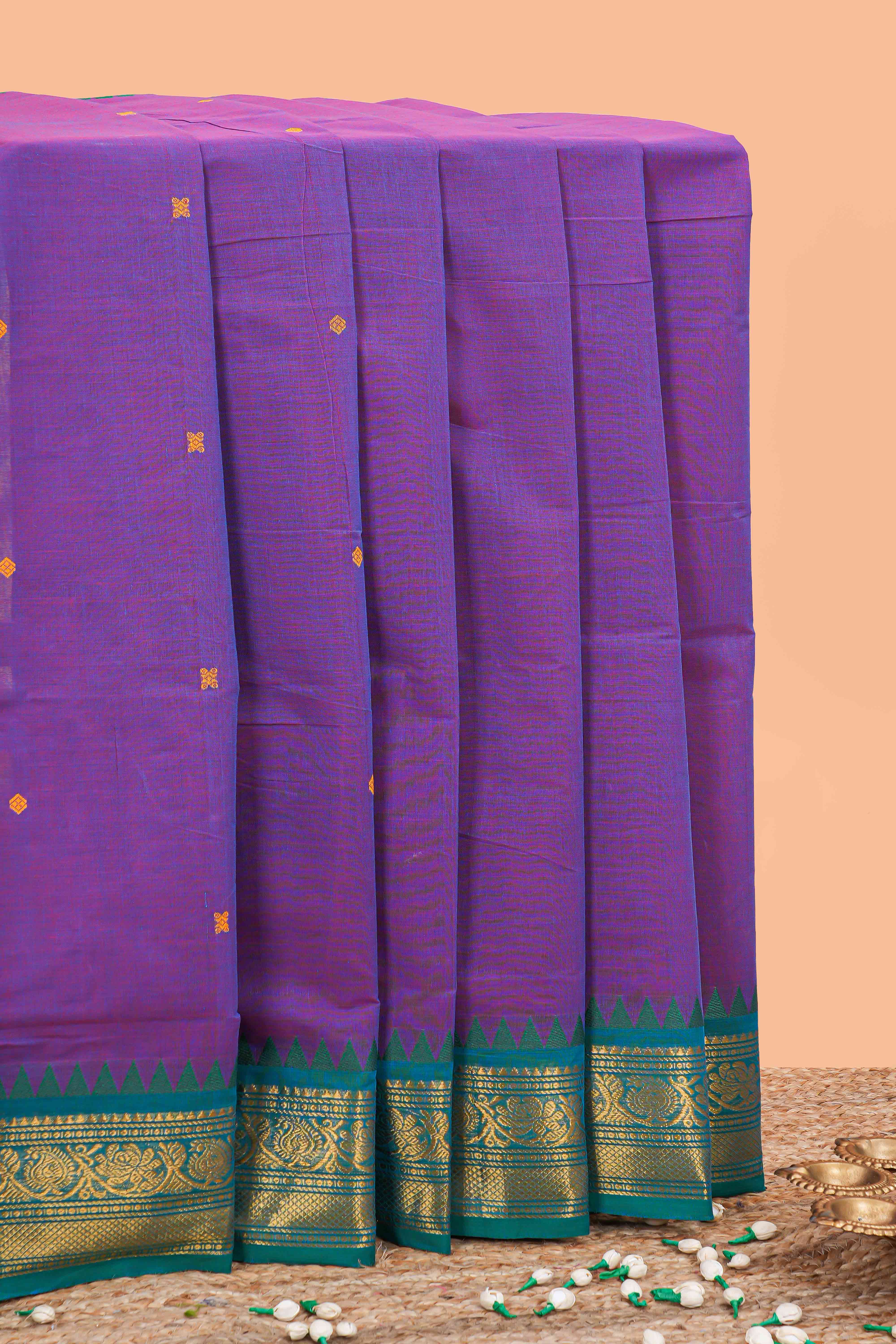 Lavender casual Chettinad cotton saree with butta design