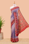  Lavender chanderi cotton saree featuring diagonal stripes and ikkat print pallu