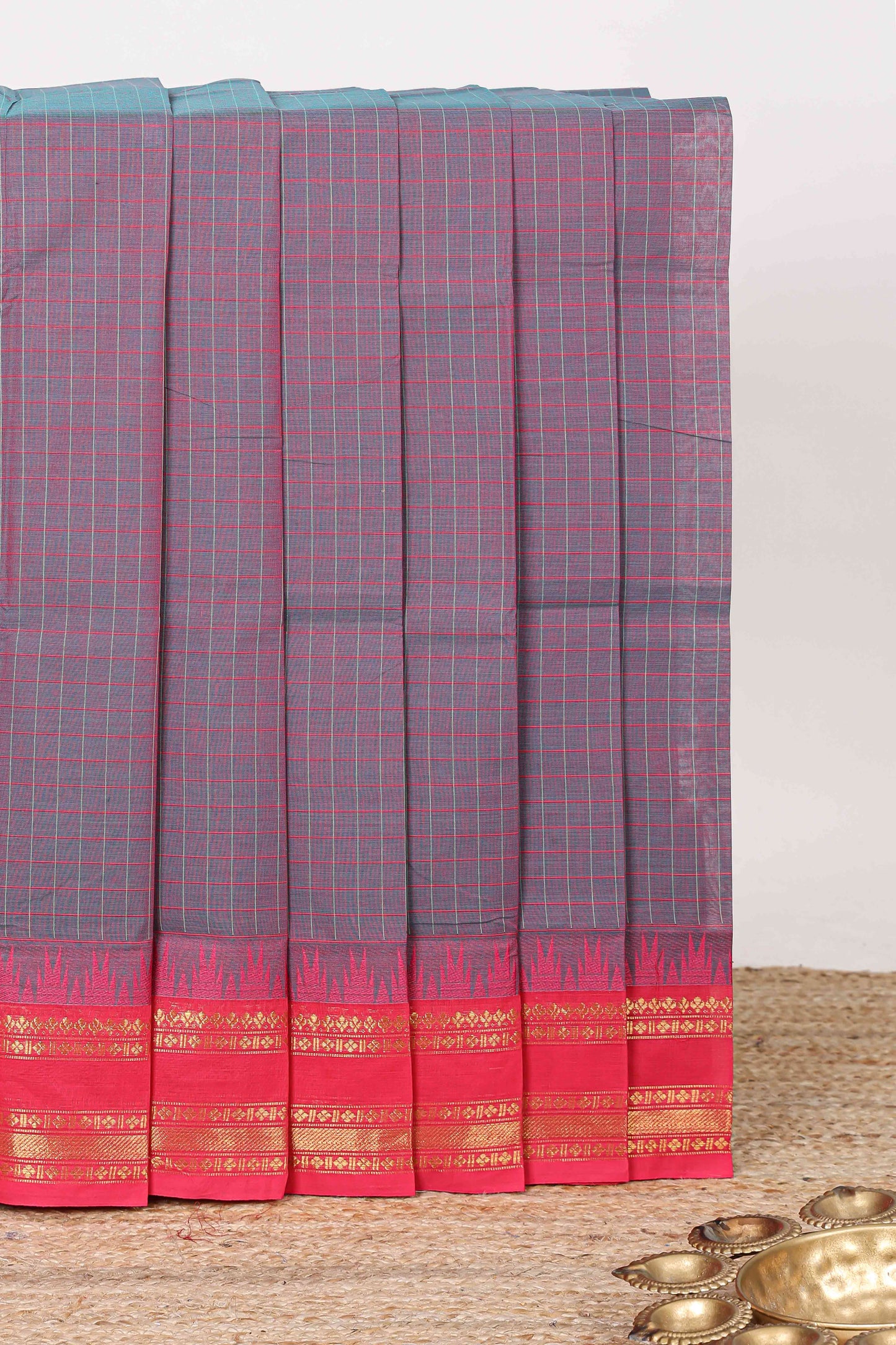 Lavender checked chettinad cotton saree