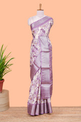 Lavender color semi dola printed saree