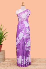 Lavender cotton linen saree for festive wear