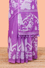 Lavender cotton linen saree with floral patter
