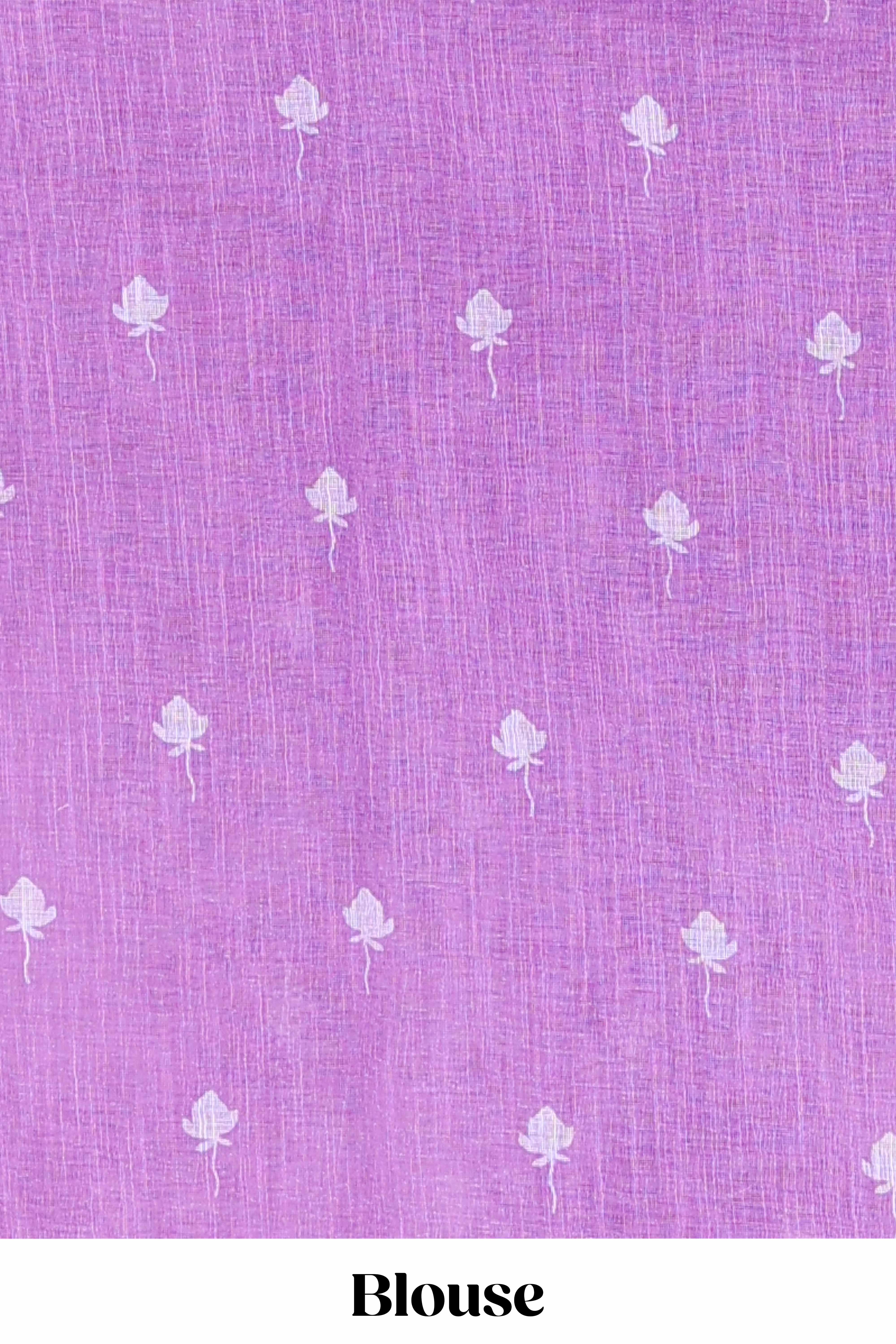 Lavender cotton linen sarees with floral patter