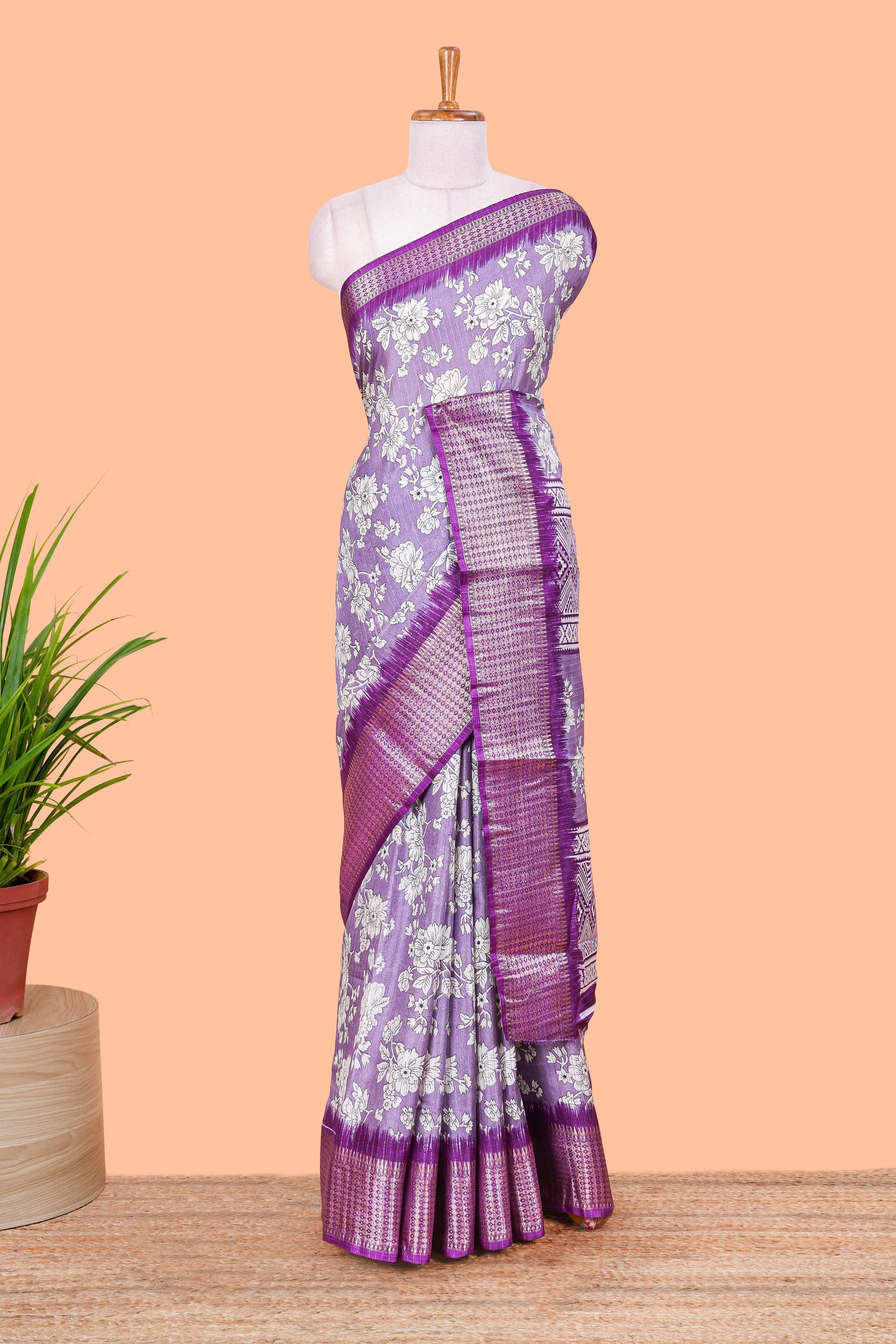 Lavender dola printed saree