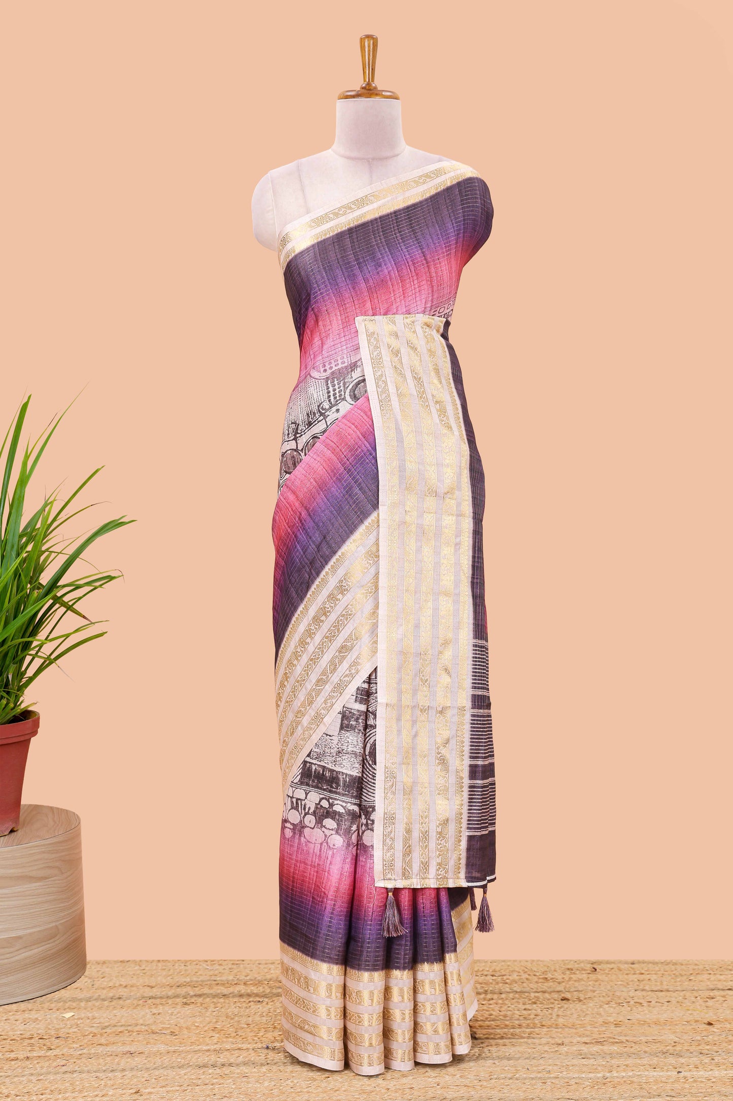 Lavender dola silk bird creeper saree