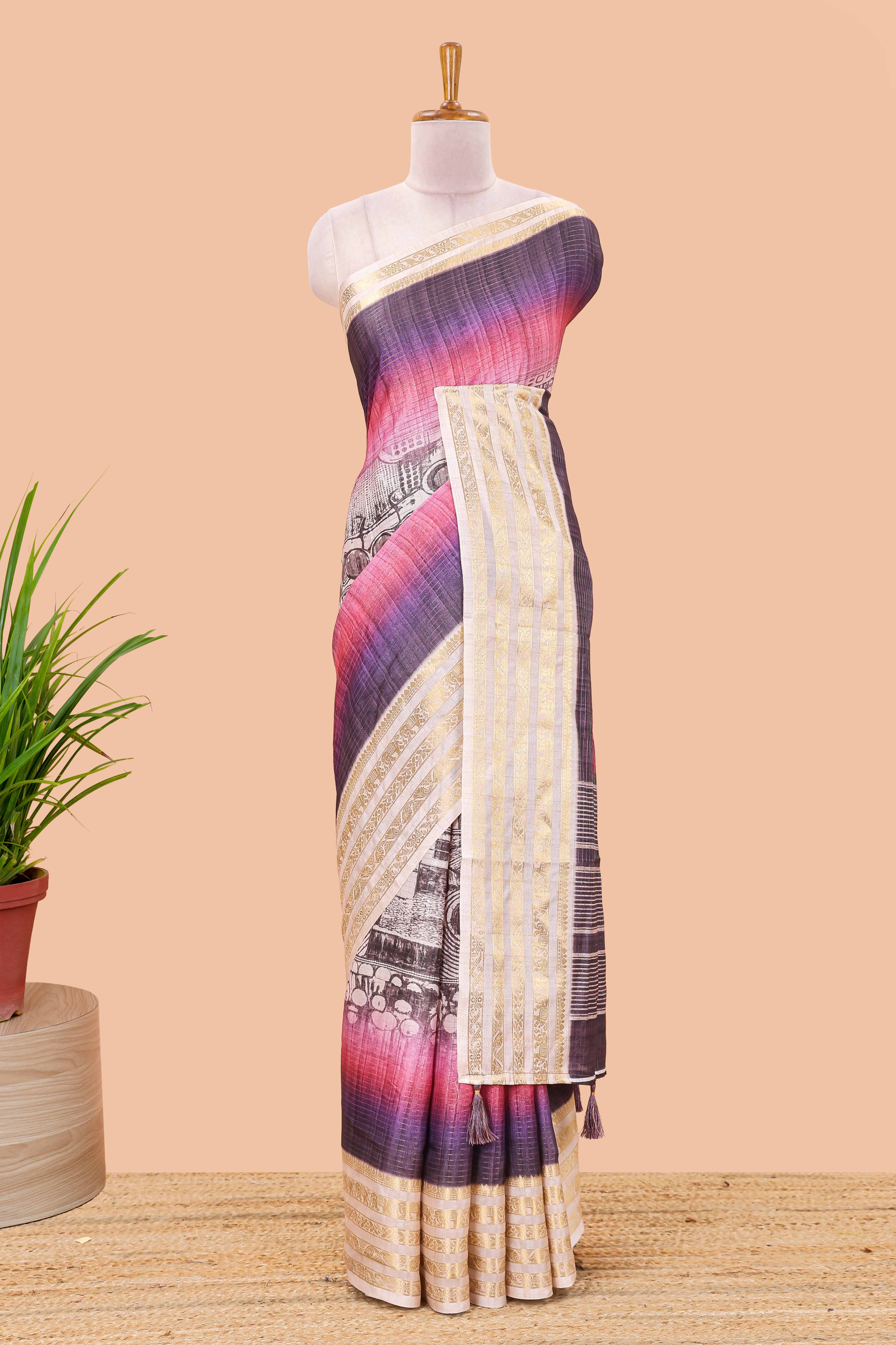 Lavender dola silk bird creeper saree