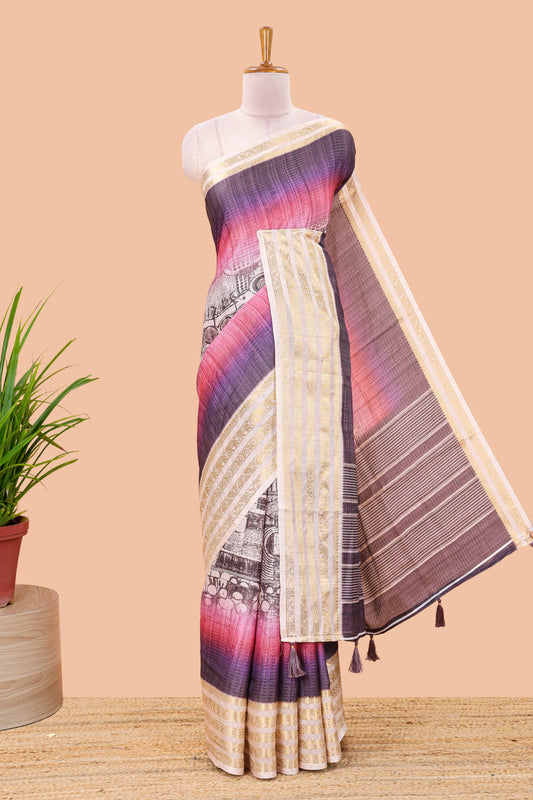 Lavender dola silk lotus saree