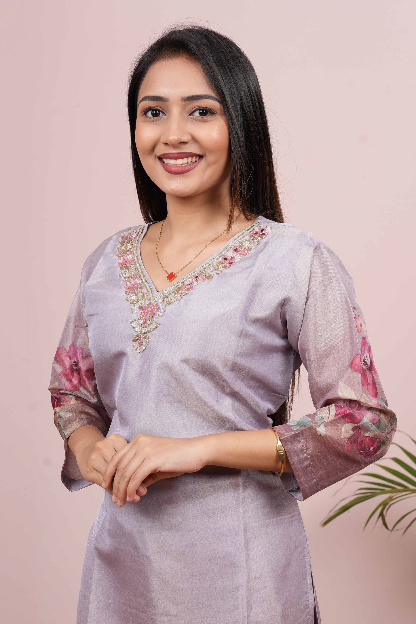 Lavender floral design suit