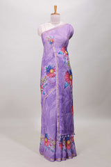 Lavender floral linen cotton saree