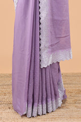 Lavender georgette space silk short pallu saree