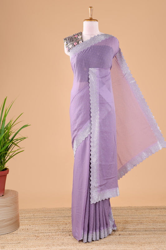 Lavender georgette space silk stone saree