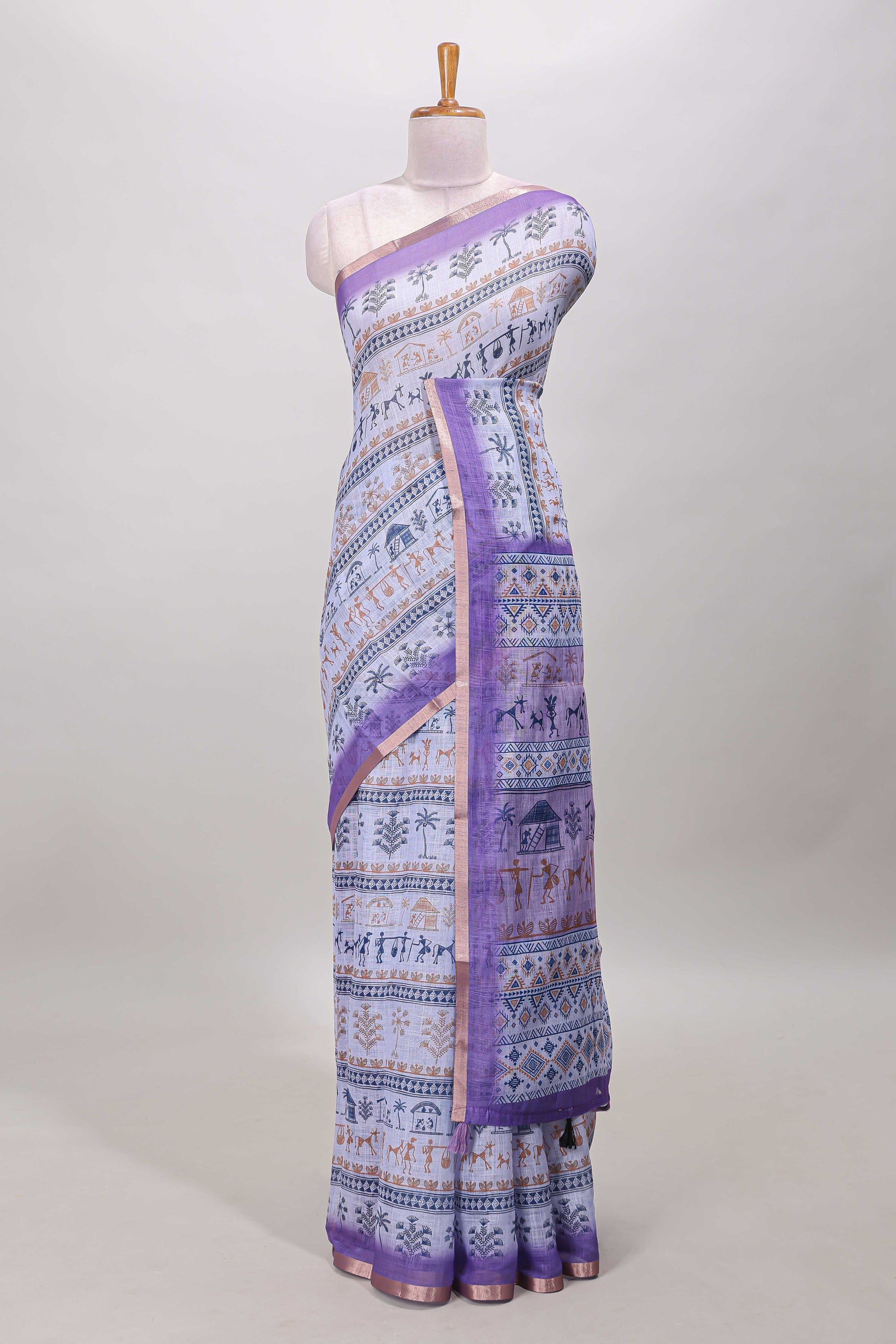 Lavender linen cotton saree

