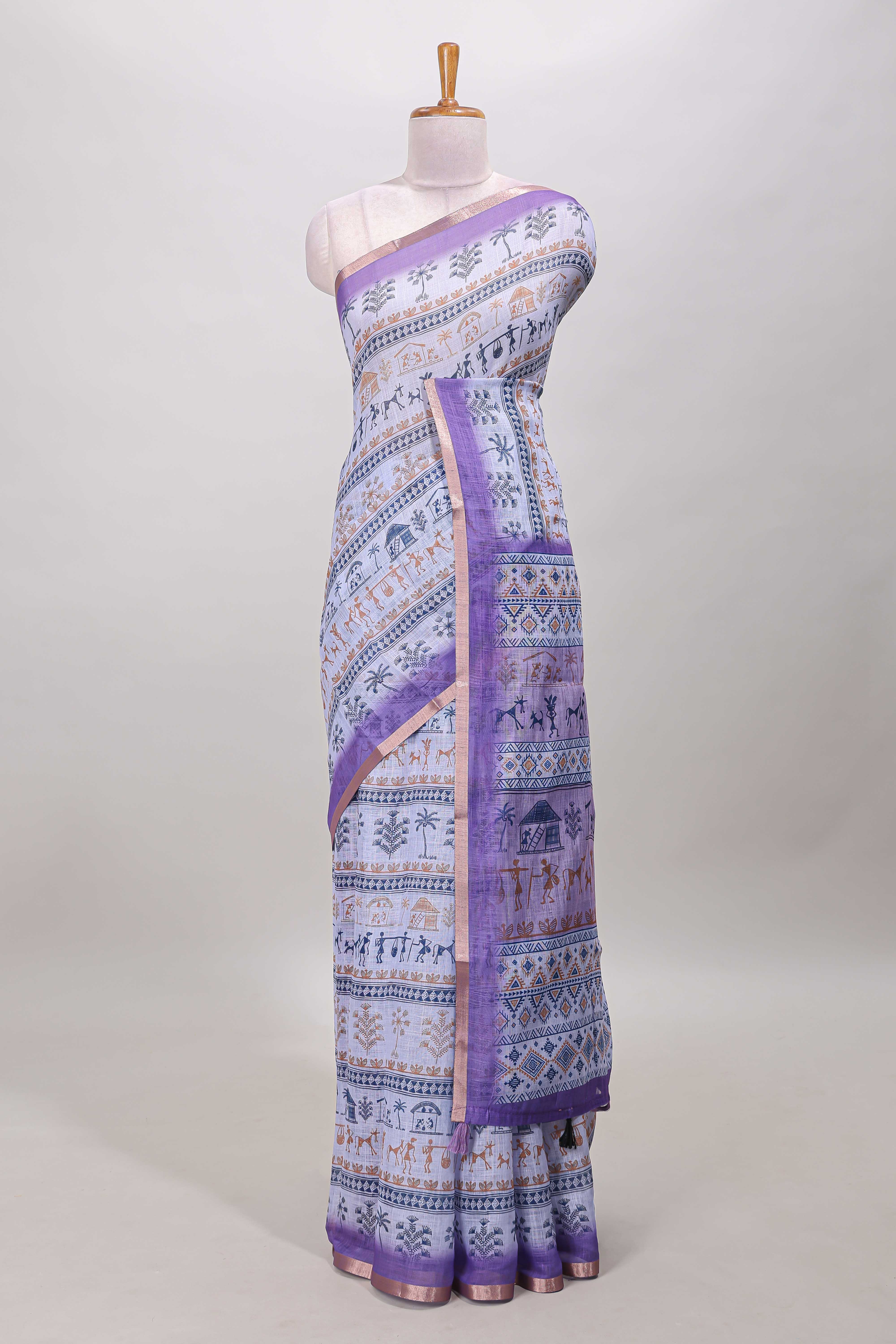 Lavender linen cotton saree