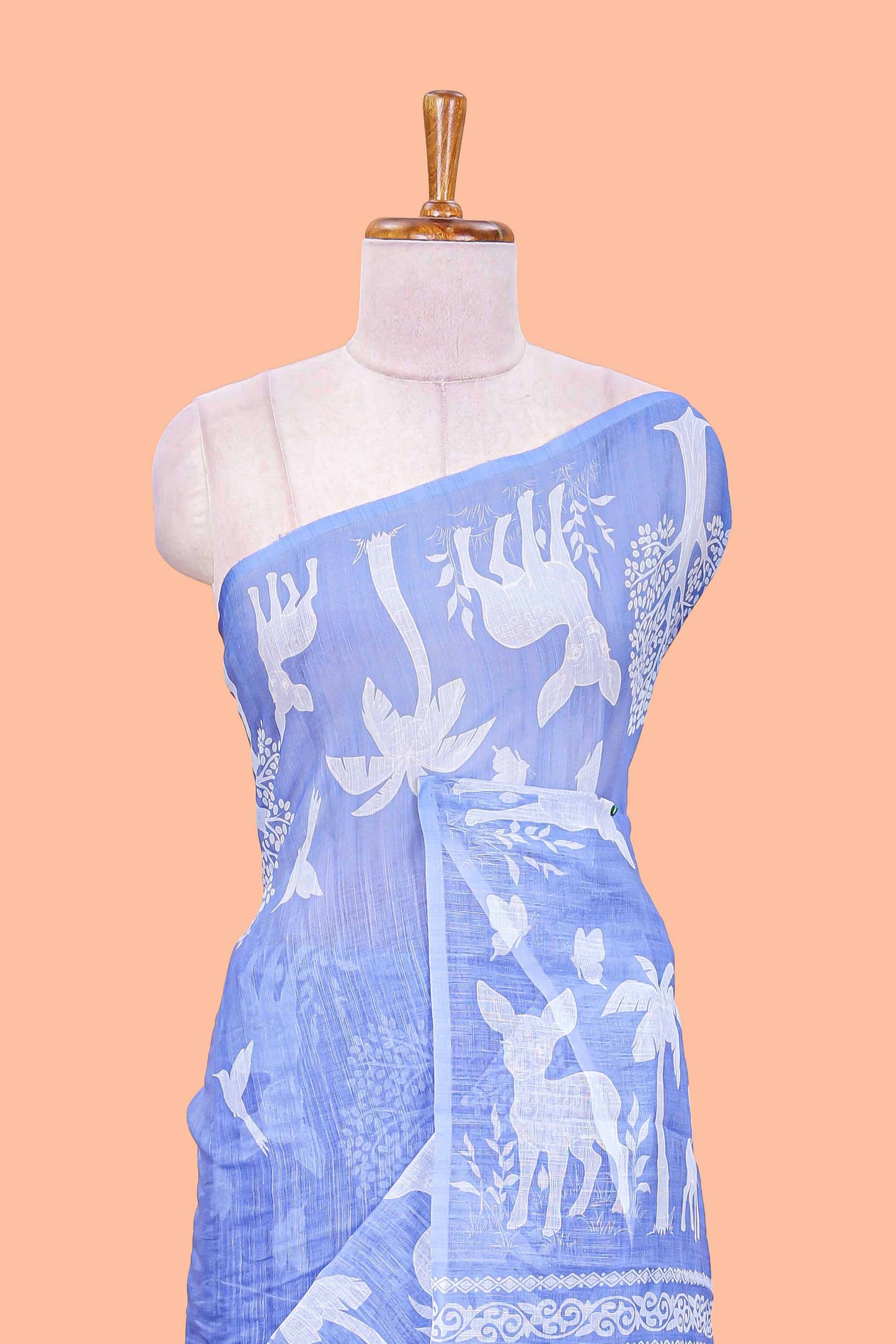 Lavender linen cotton saree with printed blouse
