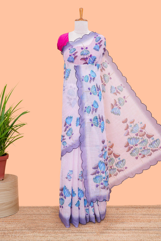 Lavender lotus print saree