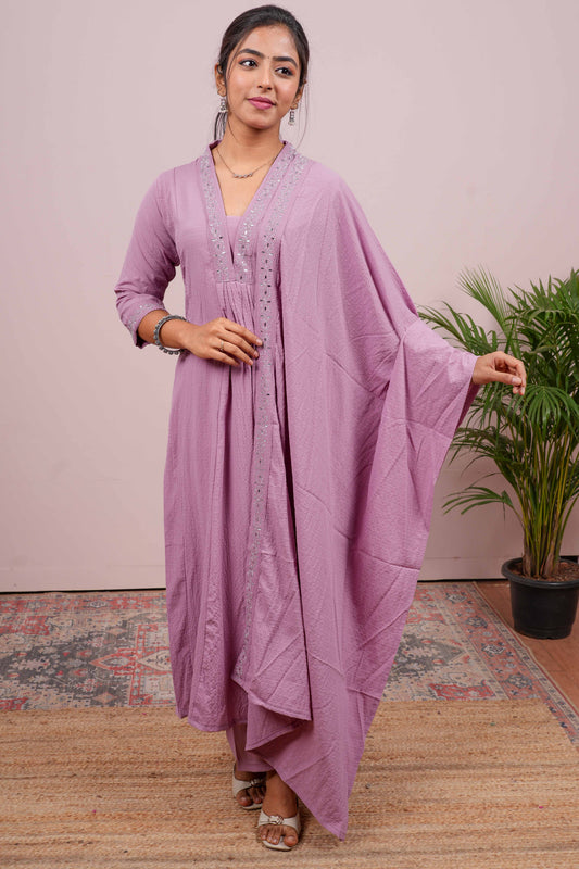 Lavender mirror work salwar suit set