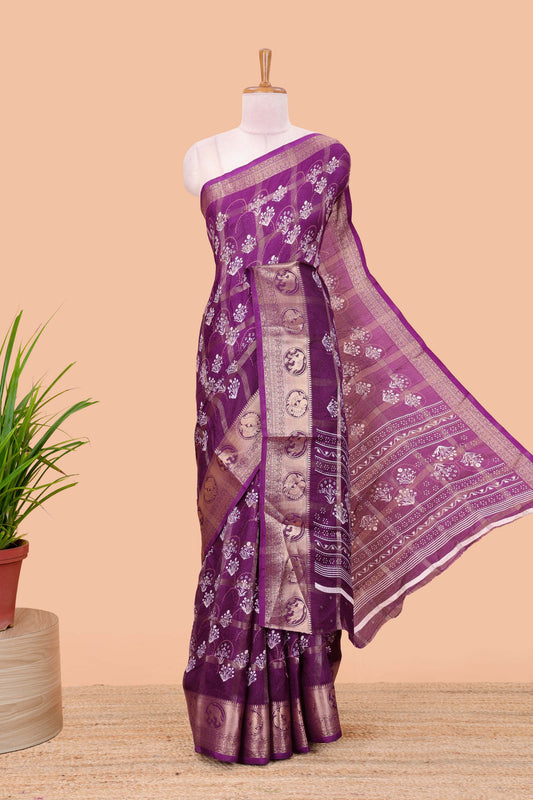 Lavender moss chiffon butta saree