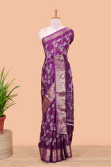 Lavender moss chiffon checked saree