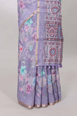 Lavender pallu linen cotton saree