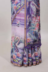 Lavender printed pallu linen cotton saree