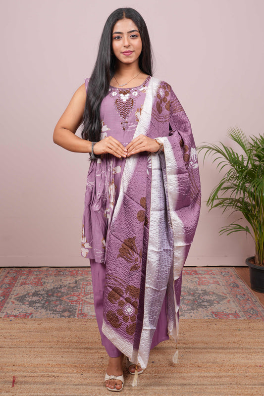 Lavender printed salwar suit