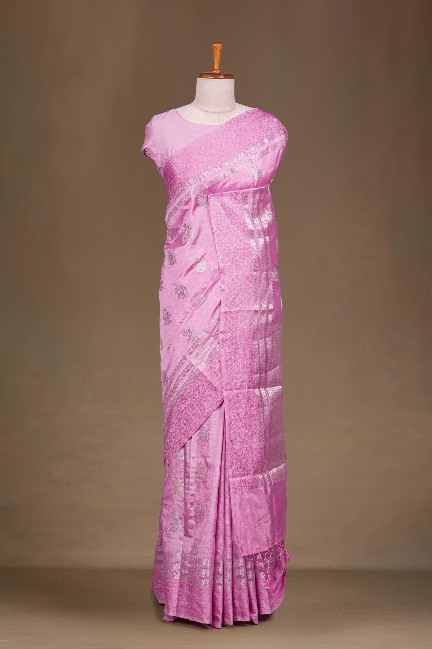 Lavender raw silk silver weave saree