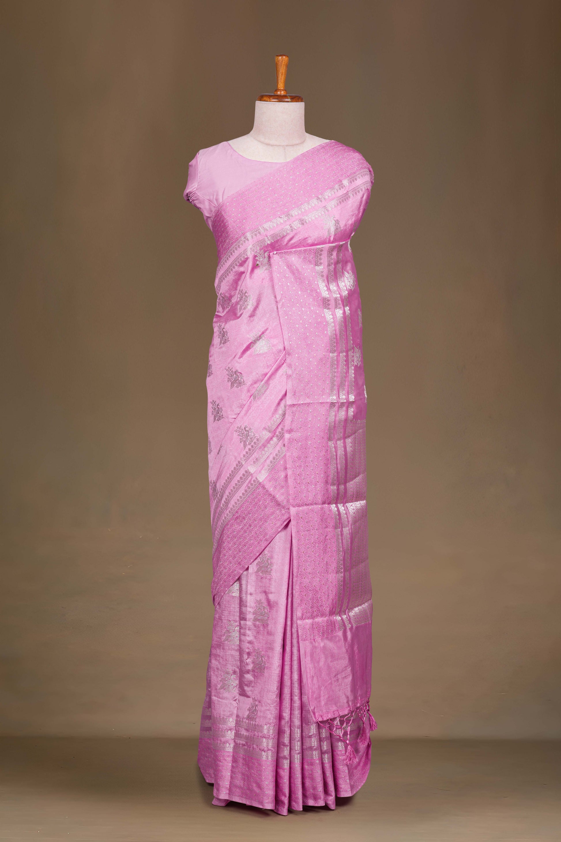 Lavender raw silk silver weave saree